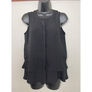 Simply Vera Vera Wang Blouse Womens XS Black Sleeveless Tiered Ruffle Hem Button